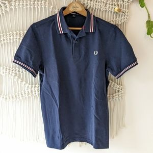 Fred Perry Short-Sleeve Polo Medium Navy Blue, Red and White Tipped Collar